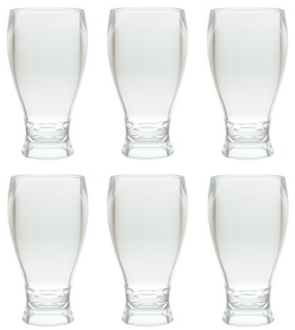 QG 14 ounces Clear Acrylic Plastic Wheat Beer Glass Style Thick Wall Tumbler with Round Base Set of 6