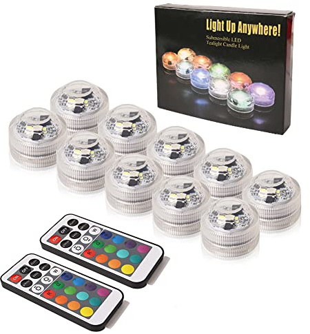 Aeeyui 10PCS Bougie LED Lampe Submersible Etanche Lampe sous-Marines Étanche avec Une Télécommande Couleur Changement pour Ambiance Fontaine Piscine Bain Vase Mariage Fête Anniversaire Noël(10+2)