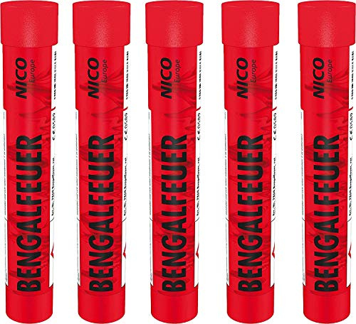 Nico Feuerwerk Bengalos Bengalfeuer (5 Stück, hellrot stoboskopartig blinkend)