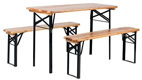 Stagecaptain BB-117 5X Set Hirschgarten Bierzeltgarnitur für Balkon - Kurze Version mit 117 cm Länge - Klappbare Festzeltgarnitur 5X Tisch & 10x Bank - Sitzgarnitur aus Holz - Innen- und Außenbereich