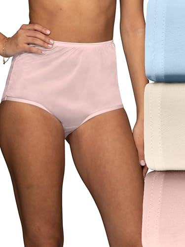Vanity Fair Women's High Waisted Underwear, Full Coverage Ladies Panties, Perfectly Yours Briefs, Nylon - Pink/Blue/Candleglow, 9