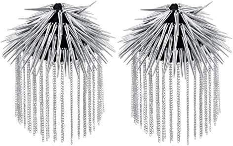 FENICAL Schulterklappe Quaste Niet Schulter Brosche Halloween Schulterklappen Kostüm Punk Cosplay Epauletten für Frauen Männer 1 Paar - Silber