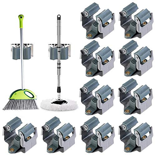 Mop Besen Halter,10 Stück Wandhalterung Werkzeughalter Gerätehalter Besenhalterung Ordentlich Clamp Aufbewahrung Organiser Lagerregal Haken Kleiderbügel Rack für Badezimmer Küche Garten Garage (Grau)