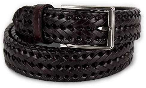 Cintura intrecciata bordeaux da uomo in vera pelle Cinta con fibbia 3,5 cm per jeans pantaloni rossa abiti artigianale classica Casual Belt elegante rosso scuro moda da ragazzo