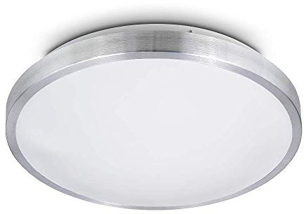 Kwazar Luminaire Deckenleuchte Küche Wohnzimmer 2 x E27 Fassung Modern Deckenlampe Aluminium Lampe Ø 33cm Deckenstrahler rund Silber Romi