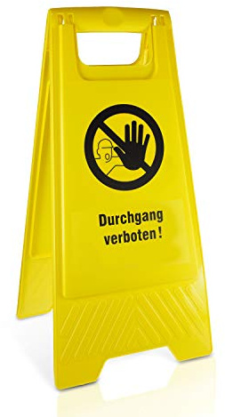 Betriebsausstattung24 Warnaufsteller Durchgang verboten! - Kunststoff - Gelb - Höhe 61 cm - zusammenklappbar - Viele verschiedene Motive