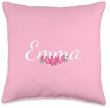 Custom Emma Gift Personalized Name Flowers Floral Pink Throw Pillow