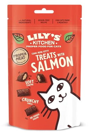 Lilysilk Kök för katter, naturliga spannmålsfria kuddar, godis för katter, 10-pack (10 x 60 g) med lax