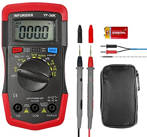 Multimetro Digitale Professionale Automatico,INFURIDER YF-36K Autorange Multimetro Digitale Tester,4000 Conti Multimeter Elettrico Misurare Tensione,Corrente,Ohm,Cap, Temp e Diodo Voltmetro Ohmmetro