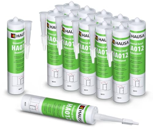 HAUSA Mastic Acrylique Universel HA012 - Peinture Construction Sec Joint d'Étanchéité 12x 310 ml Blanc