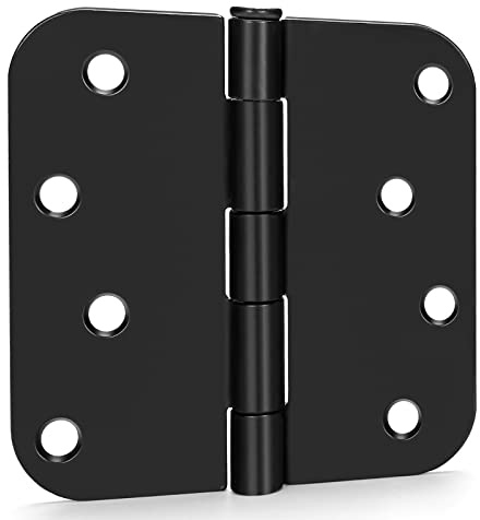 goldenwarm Pack of 3 Matte Black Heavy Duty Iron Door Hinges, 4 Inch x 4 Inch Interior and Exterior Black Door Hinges with 5/8 Radius Corners