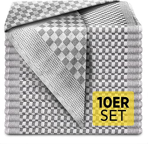 Loco Bird 10er Set Geschirrtücher aus 100% Baumwolle - 50x70cm grau kariert - Premium Küchenhandtücher - Trockentücher zum Abtrocknen