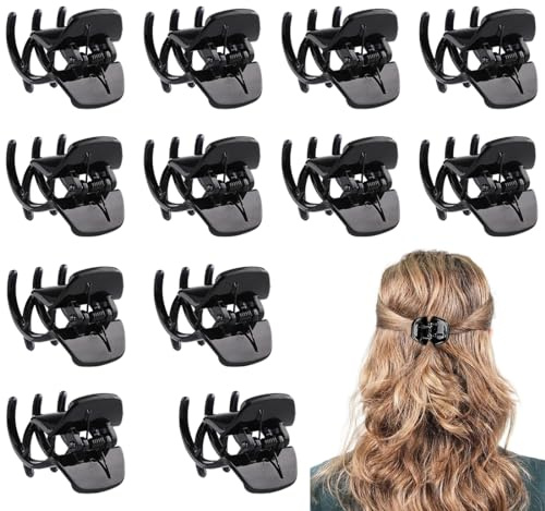 VZXQX Pinces à Cheveux Noir, 12 Pièces Taille Moyenne Pinces à Cheveux en Plastique 1,3 Pouce, Pince à Mâchoires à Cheveux Pince à Griffes pour Femmes Filles Cheveux Épais et Moyens