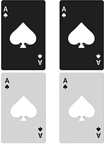 4 Piezas Abrebotellas de Póquer, Abridor de Botella de Cerveza, Abridor Plano de Acero Inoxidable, Abrebotellas de Cartera, Plateado y Negro