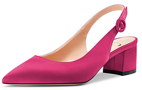 Castamere Donna Chunky Blocco Basso Tacco Heel Chiusa a Punta Slingback Pumps Fibbia Cute Dress Ufficio 5 CM Heels Magenta Rosso 38 EU