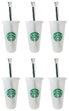 Starbucks Lot de 6 gobelets froids réutilisables givrés de 700 ml avec couvercle et paille verte avec bouchon