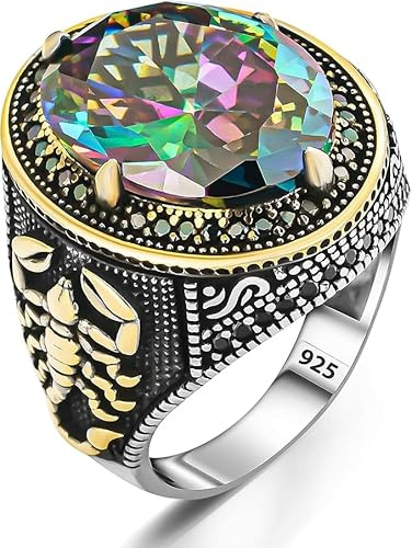 925 Sterling Silber Skorpion Motiv blauer Topas Stein Herrenring mit seitlichen Steinen Zirkon Silberschmuck Geschenk für Männer