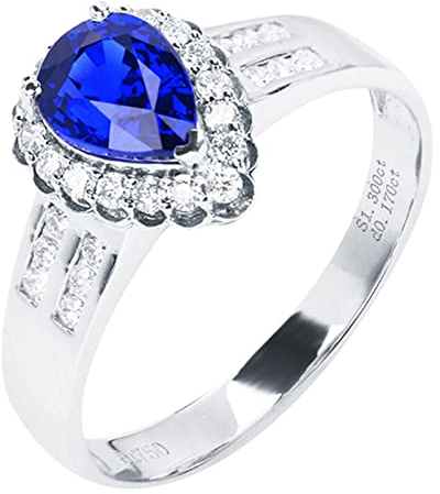 AMDXD Trauringe Weißgold 18 Karat 750 Frauen, 1.3ct Saphir Pärchen Ringe Blau, Klassiker Diamantring Weißgold 750 mit Diamant Echtgold Schmuck, Gr.54 (17.2)