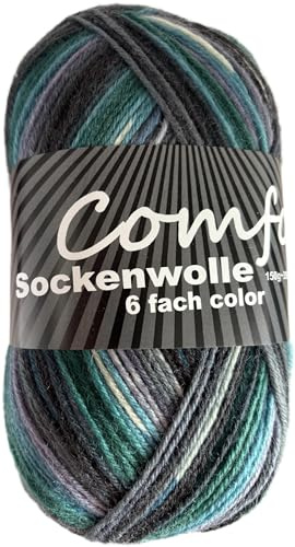 6-fädige Sockenwolle Strumpfwolle -150gr Knaul- 375m Lauflänge - dicke Wolle für besonders warme Socken – grosse Farbauswahl (008)