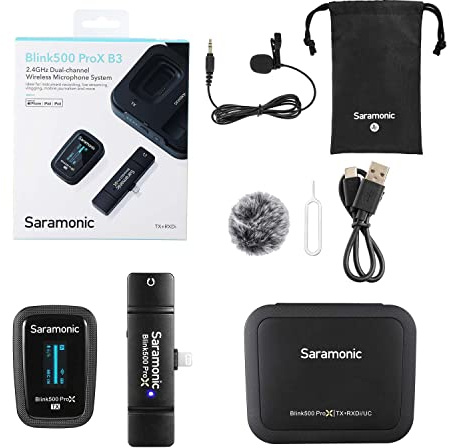 Saramonic Blink500 Prox B3 Sistema de Micrófono Inalámbrico Con Clip Con Lavalier y Receptor Lightning