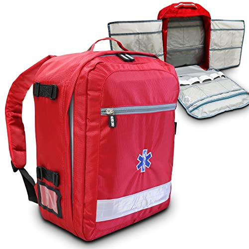 RE-GEN Easy Access Empty EMT Trauma Bag Emergency First Aid Responder Medical Multi-Compartment Rucksack Backpack Bag (Red)