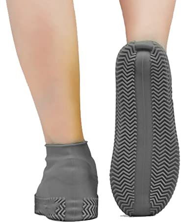 SUNGOOYUE 1 Paar wasserdichte Silikon-Überschuhe, Wiederverwendbare Regenfeste Regen-Überschuhe für Männer und Frauen (Grau)