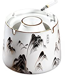 Cendriers Cendrier à cigarettes en céramique anti-mouches, porte-cendres for fumeurs, décoration de la maison for cendriers à fumer de bureau Aspirateur de Fumée (Color : Black, Size : 14.5Cm)