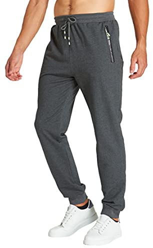 ZOXOZ Pantaloni Sportivi Uomo Cotone Pantaloni Elasticizzati Uomo Jogging con Elastico in Vita con Tasche Zip Grigio Scuro L