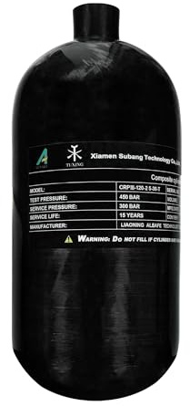 TUXING Cylindre composite haute pression 4500 psi, bouteille de gaz en fibre de carbone de 2,5 L, réservoir de plongée, réservoir d'air PCP Paintball (bouteille vide), M18 x 1,5