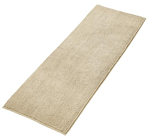 Decomira Badematte rutschfest | Als Badteppich Set kombinierbar | Badezimmer-Teppich Bad-Vorleger waschbar aus Chenille | Duschvorleger für Dusche, Badewannen, WC Deko | Beige - 50x150 cm
