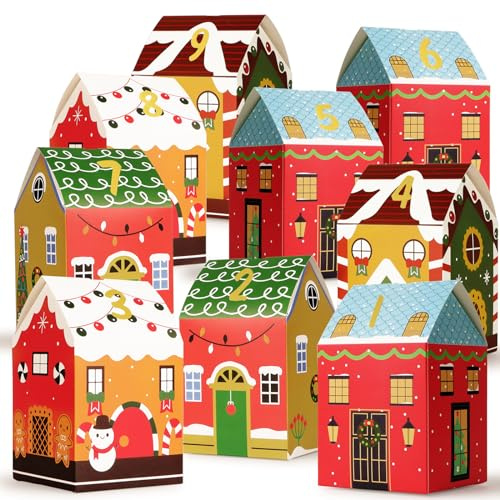 BHGT 1-24 Weihnachten Geschenkbox als Adventskalender zum Befüllen 2024 mit 1-24 Zahlen Sticker Haus Boxen Weihnachtskalender zum Basteln Boxen Schachteln als Weihnachtsdeko