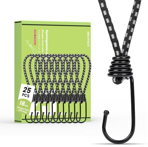 Brotree Spanngummi mit Haken 25 Stück 18cm Expander mit Haken Kurz Gummispanner Planenspanner mit Haken für Plane, Zelte, Banner, Anhängerplane und Netze