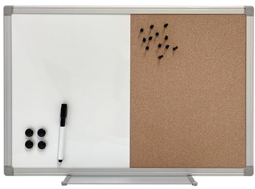 DisplayLager Kombitafel Magnetisches Whiteboard & Kork-Pinnwand m. Marker, Magnete, Pins, Montagematerial & Stiftablage (60 x 40 cm)