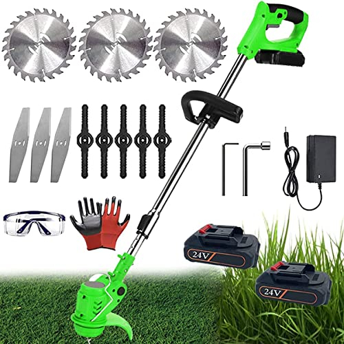 Coupe-Bordure électrique sans Fil alimenté par Batterie, Meilleure Tondeuse à Gazon 24 V, Lame métallique, Outils de Bordure de pelouse Robustes, Brosse, poignée rétractable et tête rotative