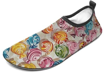 Wasserschuhe für Damen und Herren, schnelltrocknend, Aqua-Socken, Schwimmbad, Barfußschuhe, Retro, Süßigkeitenmuster, Strandschuhe, Stil 3, 43/43.5 EU