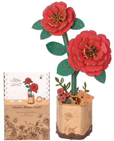 ROBOTIME Fleurs Artificielles Deco, Puzzle 3D Bois, Maquette en Bois a Construire, Construction Adulte, Cadeaux Anniversaire Femmes pour la Saint-Valentin & Décoration d'intérieur, TW031