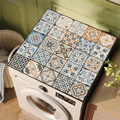 Highdi Housse de Protection pour Machine à Laver Top, Couleur Rétro Coussin de Machine à Laver Antidérapant Housse de Machine à Laver pour Machine à Laver Ou Sèche-Linge (Marocain,60x60cm)