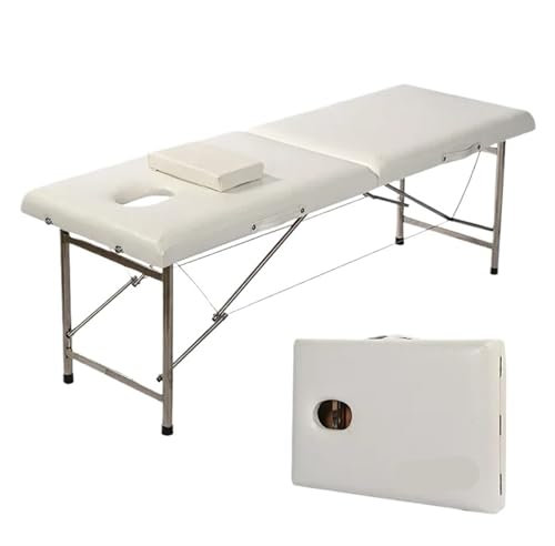 WJIAYAO Massageliege Klappbar Faltbare Massagebetten, professionelle Kosmetikerin, Bahre, Schönheitstisch, wirtschaftlich, tragbar, Kosmetik-Couch, Klinik, zusammenklappbar(180X60CM White)