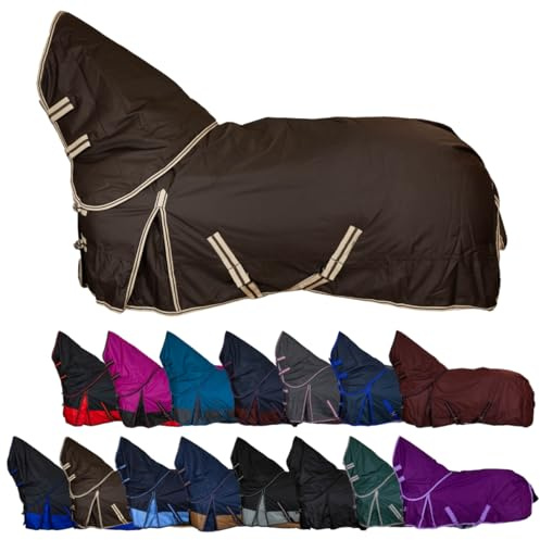RL24 - Weidedecke Full Neck Basicline 600D Dunkelbraun 155 cm (200g/m²) | Nylonfutter mit Füllung – Pferde Winterdecke – wasserdichte Outdoordecke mit Kreuzbegurtung – Pferdedecke