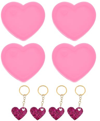 QUARKZMAN 4Pcs Moldes De Corazón De Resina, Kit De Moldes De Silicona De Resina Con Agujero Para Colgantes Llaveros Adorno Joyería Artesanía De Resina Haciendo Manualidades Diy, Rosa