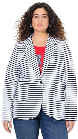Ulla Popken Damen große Größen Übergrößen Plus Size Jerseyblazer, Rollkanten, Reverskragen, Langarm schneeweiß 54+ 824355200-54+