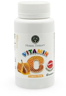 Herbal Therapy Vitamin C Kautabletten mit Propolis und Honig, 60 Stück – Natürliches Immunstärkung-Komplex mit 100 mg Vitamin C, Propolis & Honig – Für Kinder & Erwachsene