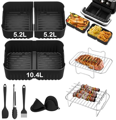 Heißluftfritteuse Zubehör für Ninja Airfryer Zubehör AF500EU AF500EUCP 10,4L Silikonform Heißluftfritteus für Ninja Foodi Max Dual Zone Airfryer Zubehör 14 Stück Heissluftfritteuse Zubehör