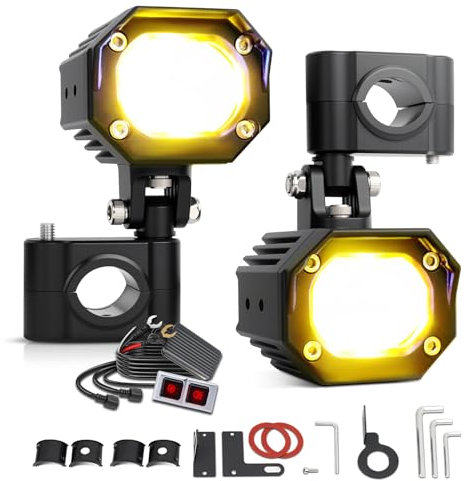 CO LIGHT Phares Moto LED 20000LM Gen 2 Nouveau Design Plus Puissant Plus Stable Faisceau Longue Portée Blanc/Ambre Sécurité Nuit Pluie Route IP68 Résistant aux Chocs Installation Facile Kit 2 Pièces