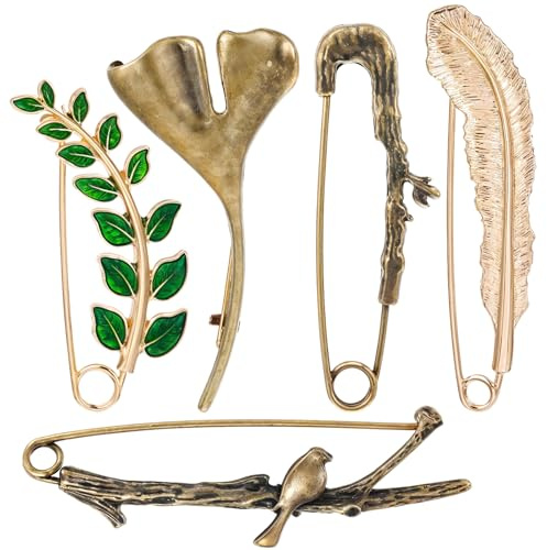 5 Pcs Decorative Safety Pins Big Safety Pins Heavy Duty Clothing Accessories Extra Large Bronze Clips for Clothing Giant Retro Hat Pin Sweater Lapel Clips Shawl Pin Vintage Brooch for Women