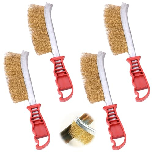 4 Stück Drahtbürsten Set,Handdrahtbürste Set,Edelstahlbürste,Grillbürste, Metallbürste mit Borsten aus Edelstahl Messing für die Reinigung von Werkstatt, Haushalt,Schweißschlacken und Rost
