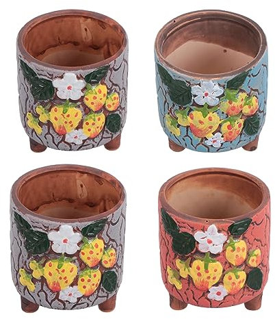 ibasenice Conjunto de 4 Macetas de Cerámica Decorativas para Suculentas Diseño Creativo y Orificio de Drenaje, Ideales para Decorar Salones y Pequeños Patios
