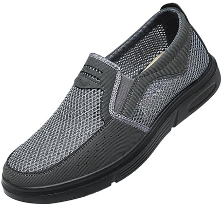Generisch Zapatillas de hombre para el tiempo libre Verano para señores Tela de malla ligera Plana Zapatos de salud Respirable Sin cordones Mocasines Cómodas Zapatillas Suela suave Zapatos de fitness