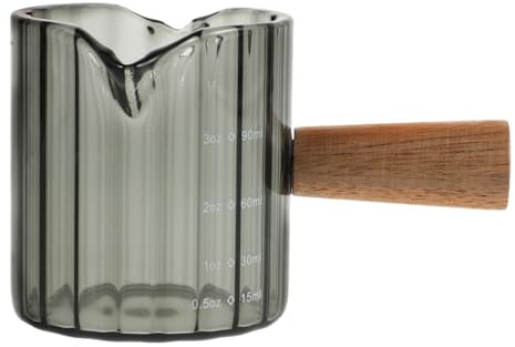 BESTYASH Petit Pichet à Lait 90ml Double Bec Verseur En Verre Côtelé Avec Poignée En Bois Ergonomique, Bol à Mousse Pour Café Et Thé, Petit Pichet Individuel Pour Usage Domestique Et Bureau