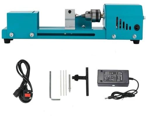 Mini Lathe 6 in 1 Small Lathe 12-24V 96W DIY Wood Model Making Drilling Lathe Bead Grinding Machine for Carving and Grinding Wood